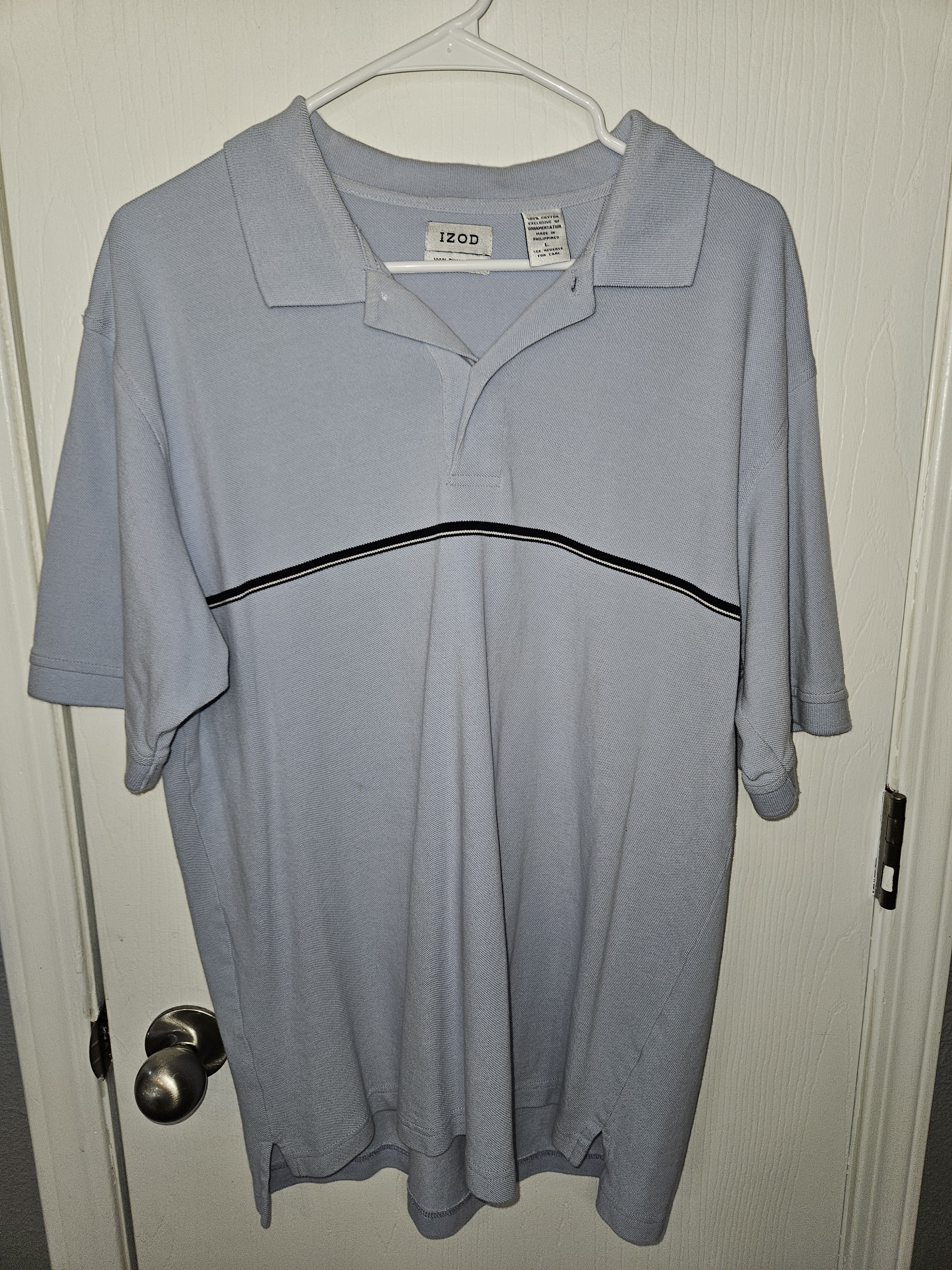 Izod Pale Blue Polo With Black Chest Stripe